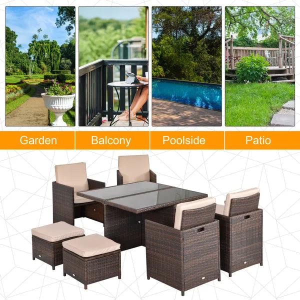 8 Seater Dining Set With Cushions Outdoor Garden Furniture Lounge Set Colour: Brown