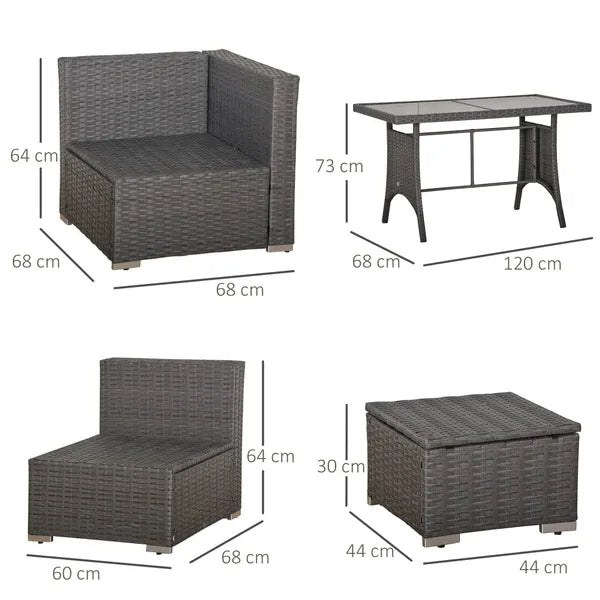 Outdoor 9-Seater Garden Rattan Furniture 10 Piece Corner Dining Sofa Set Grey Dusty Blue Cushions