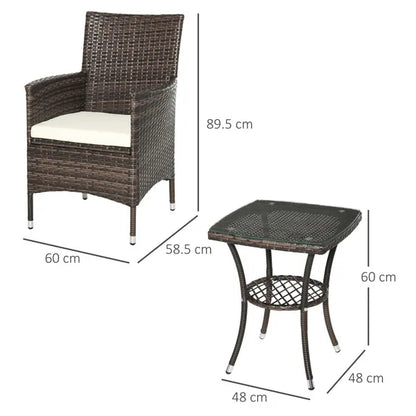 Garden Outdoor Rattan Furniture Bistro Set 3 Piece Patio Weave Companion Chair Table Set Conservatory (Brown)