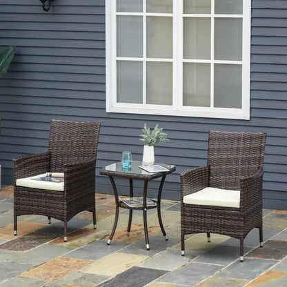 Garden Outdoor Rattan Furniture Bistro Set 3 Piece Patio Weave Companion Chair Table Set Conservatory (Brown)