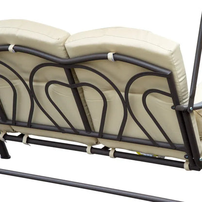 Outsunny Steel Swing Chair Hammock Garden 3 Seater Canopy Cushion Shelter Outdoor Bench Beige