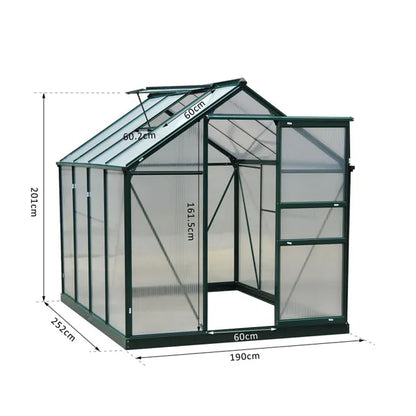 Clear Polycarbonate Greenhouse Large Walk-In Green House Garden Plants Grow Galvanized Base Aluminium Frame W/Slide