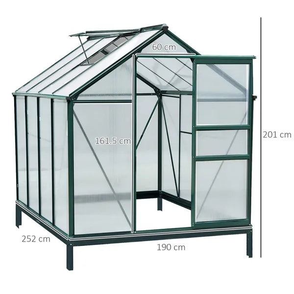 Clear Polycarbonate Greenhouse Large Walk-In Green House Garden Plants Grow Galvanized Base Aluminium Frame W/Slide