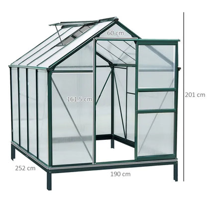 Clear Polycarbonate Greenhouse Large Walk-In Green House Garden Plants Grow Galvanized Base Aluminium Frame W/Slide