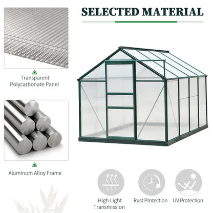 Clear Polycarbonate Greenhouse Large Walk-In Green House Garden Plants Grow Galvanized Base Aluminium Frame W/Slide