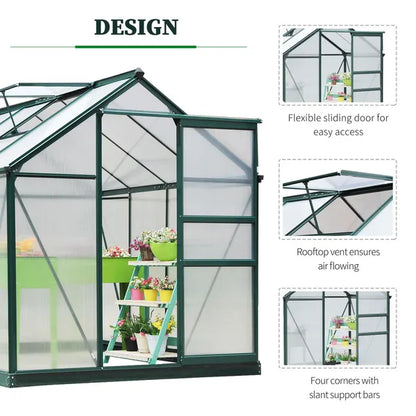 Clear Polycarbonate Greenhouse Large Walk-In Green House Garden Plants Grow Galvanized Base Aluminium Frame W/Slide