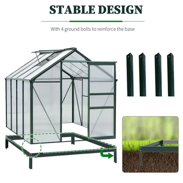 Clear Polycarbonate Greenhouse Large Walk-In Green House Garden Plants Grow Galvanized Base Aluminium Frame W/Slide