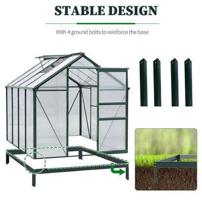 Clear Polycarbonate Greenhouse Large Walk-In Green House Garden Plants Grow Galvanized Base Aluminium Frame W/Slide