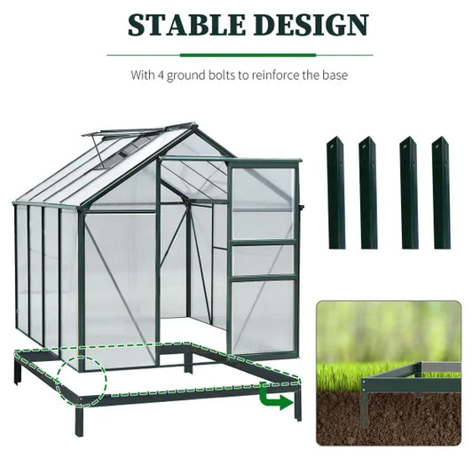 Clear Polycarbonate Greenhouse Large Walk-In Green House Garden Plants Grow Galvanized Base Aluminium Frame W/Slide