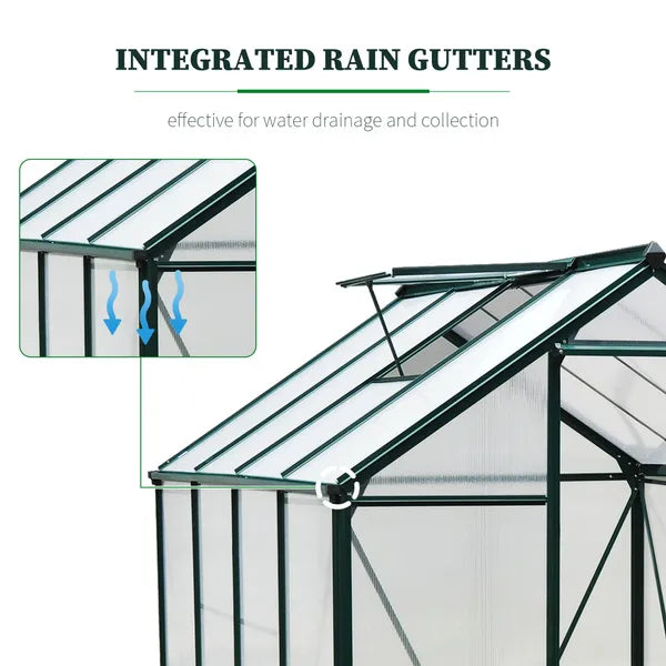 Clear Polycarbonate Greenhouse Large Walk-In Green House Garden Plants Grow Galvanized Base Aluminium Frame W/Slide
