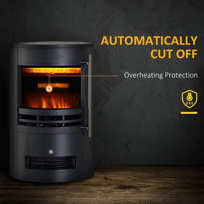 HOMCOM Freestanding Electric Fireplace Indoor Heater Glass View Log Wood LED Burning Effect Flame Stove with Thermostat Control, 1000W/2000W-Black