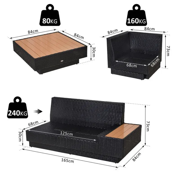 Outdoor 4 Piece Sectional Rattan Sofa Garden Furniture Set Coffee Table Chairs Loveseat With Cushion Patio Area