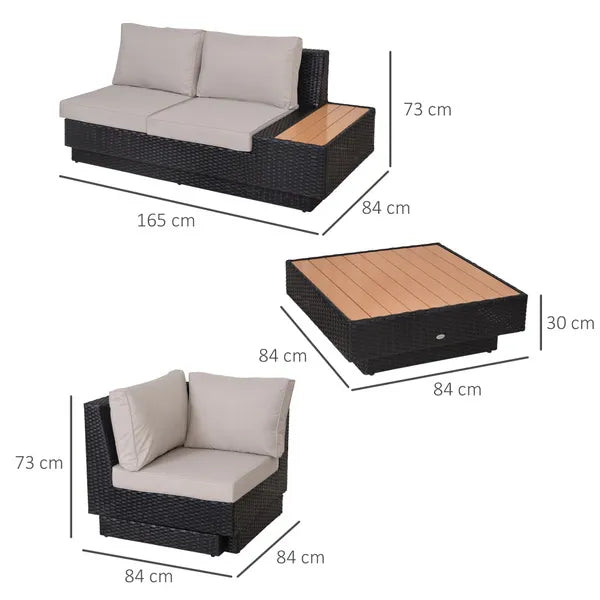 Outdoor 4 Piece Sectional Rattan Sofa Garden Furniture Set Coffee Table Chairs Loveseat With Cushion Patio Area