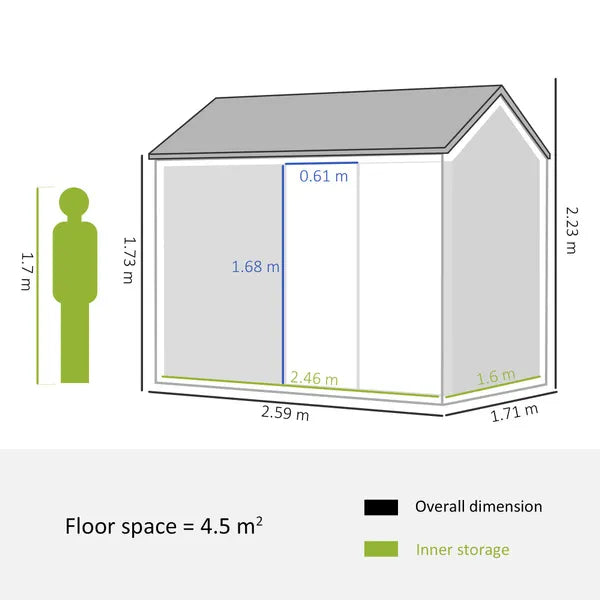 Outsunny 8 X 6 Ft Corrugated Metal Garden Storage Shed W/ Double Door Window Sloped Roof Outdoor Equipment Tool Storage Garden Grey