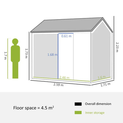 Outsunny 8 X 6 Ft Corrugated Metal Garden Storage Shed W/ Double Door Window Sloped Roof Outdoor Equipment Tool Storage Garden Grey
