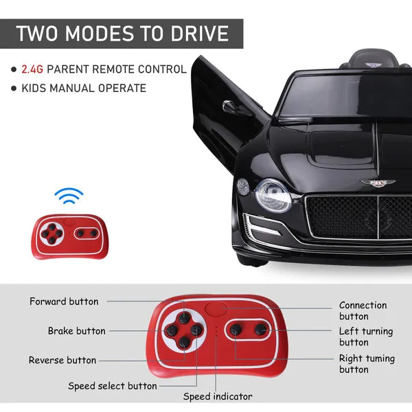 Kids Bentley Electric Ride on Car With LED Lights, Music & Parental Remote Control - Black