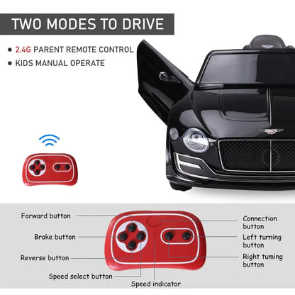 Kids Bentley Electric Ride on Car With LED Lights, Music & Parental Remote Control - Black