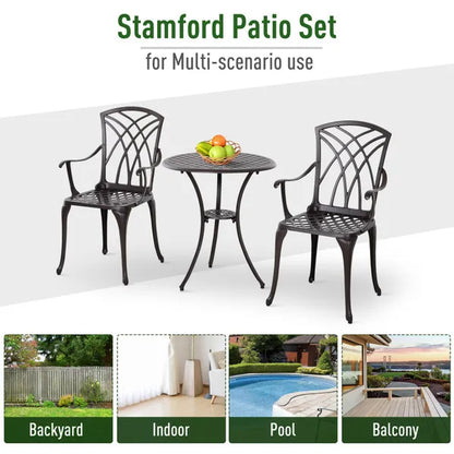 Outsunny 3 Pieces Patio Furniture Set, Outdoor Garden Conversation Set with Coffee Table, 2 Chairs and Umbrella Hole, Brown