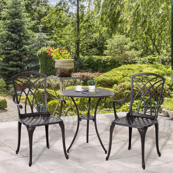 Outsunny 3 Pieces Patio Furniture Set, Outdoor Garden Conversation Set with Coffee Table, 2 Chairs and Umbrella Hole, Brown