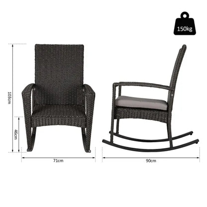 Outsunny Pe Rattan Outdoor Garden Rocking Chair W/ Cushion Grey