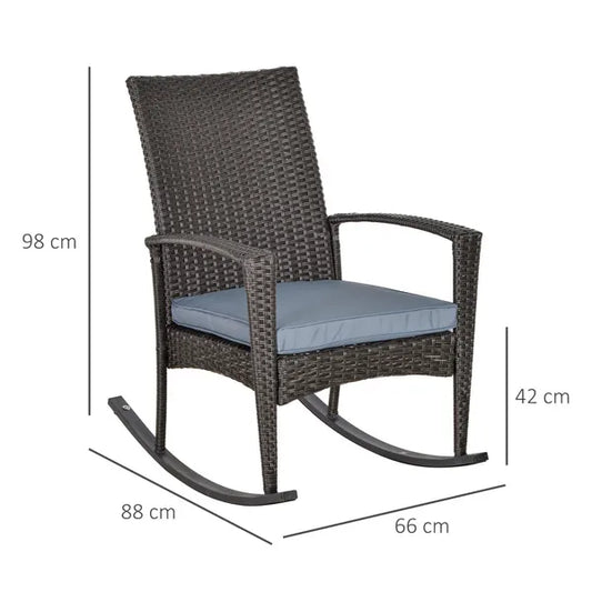 Outsunny Pe Rattan Outdoor Garden Rocking Chair W/ Cushion Grey