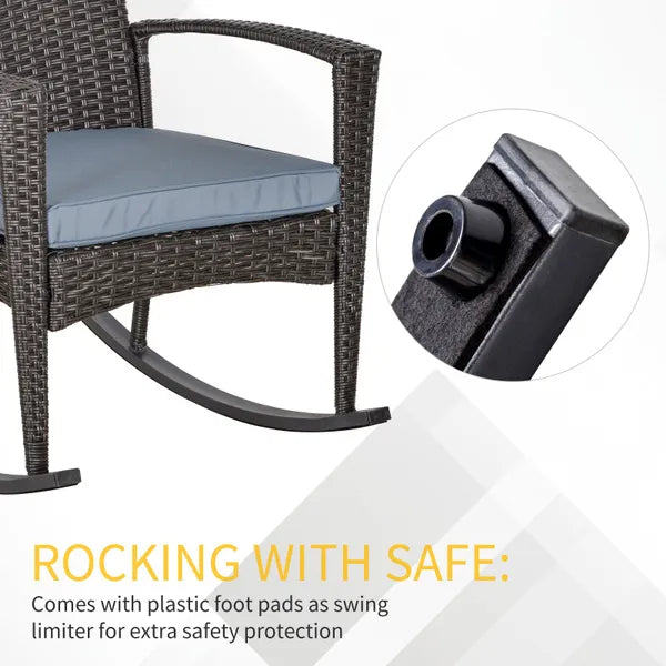 Outsunny Pe Rattan Outdoor Garden Rocking Chair W/ Cushion Grey
