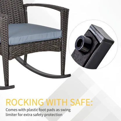 Outsunny Pe Rattan Outdoor Garden Rocking Chair W/ Cushion Grey