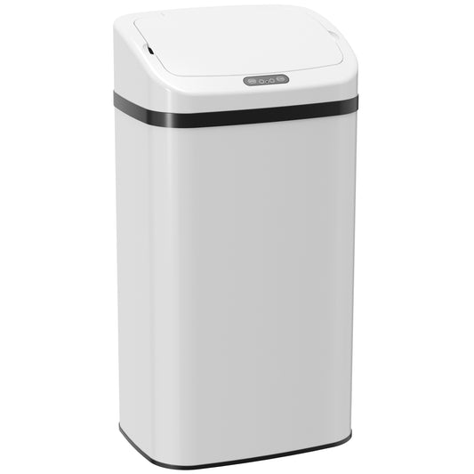 48L Infrared Sensor Bin | Opens in 0.5s | Quiet Close in 4-7s | Fingerprint-Resistant Stainless Steel | No Inner Bucket | 4xAA Batteries | No Assembly | 33x25x69cm | White