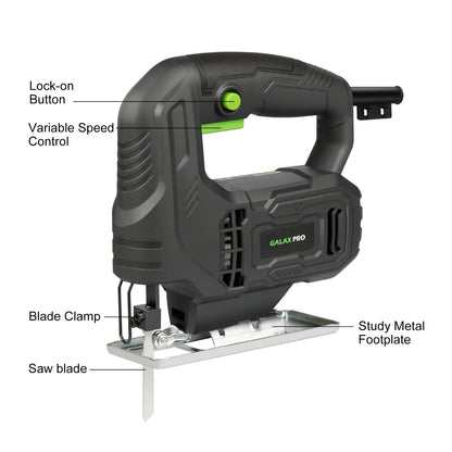 GALAX PRO Jig Saw 400W Powerful Motor 3000 RPM Electric Saber Saw Tool Adjustable ±45° Bevel Cut for DIY Woodworking Carpenter