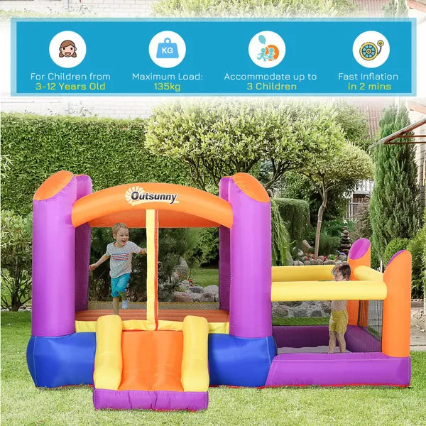 Kids Bouncy Castle House Inflatable Trampoline Slide Water Pool 3 in 1 with Blower for Kids Age 3-8 Multi-color 2.8 x 2.5 x 1.7m