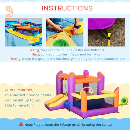 Kids Bouncy Castle House Inflatable Trampoline Slide Water Pool 3 in 1 with Blower for Kids Age 3-8 Multi-color 2.8 x 2.5 x 1.7m