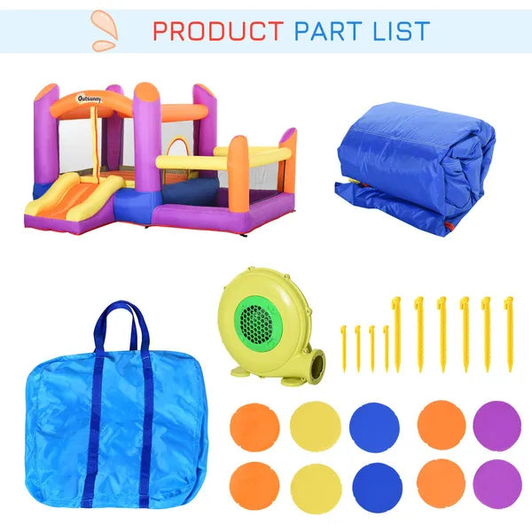 Kids Bouncy Castle House Inflatable Trampoline Slide Water Pool 3 in 1 with Blower for Kids Age 3-8 Multi-color 2.8 x 2.5 x 1.7m
