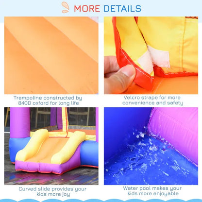 Kids Bouncy Castle House Inflatable Trampoline Slide Water Pool 3 in 1 with Blower for Kids Age 3-8 Multi-color 2.8 x 2.5 x 1.7m