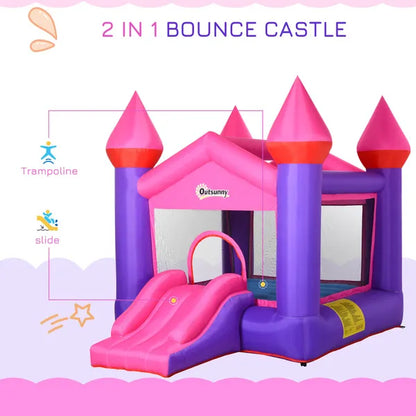 2 In 1 Kids Bounce Castle House Inflatable Trampoline Slide With Inflator For Kids Age 3-12 Multi-Colour 3.5 X 2.5 X 2.7M