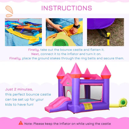 2 In 1 Kids Bounce Castle House Inflatable Trampoline Slide With Inflator For Kids Age 3-12 Multi-Colour 3.5 X 2.5 X 2.7M