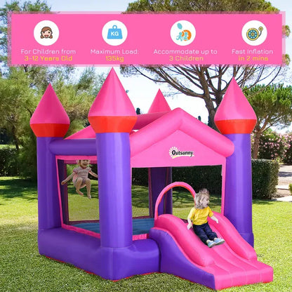 2 In 1 Kids Bounce Castle House Inflatable Trampoline Slide With Inflator For Kids Age 3-12 Multi-Colour 3.5 X 2.5 X 2.7M