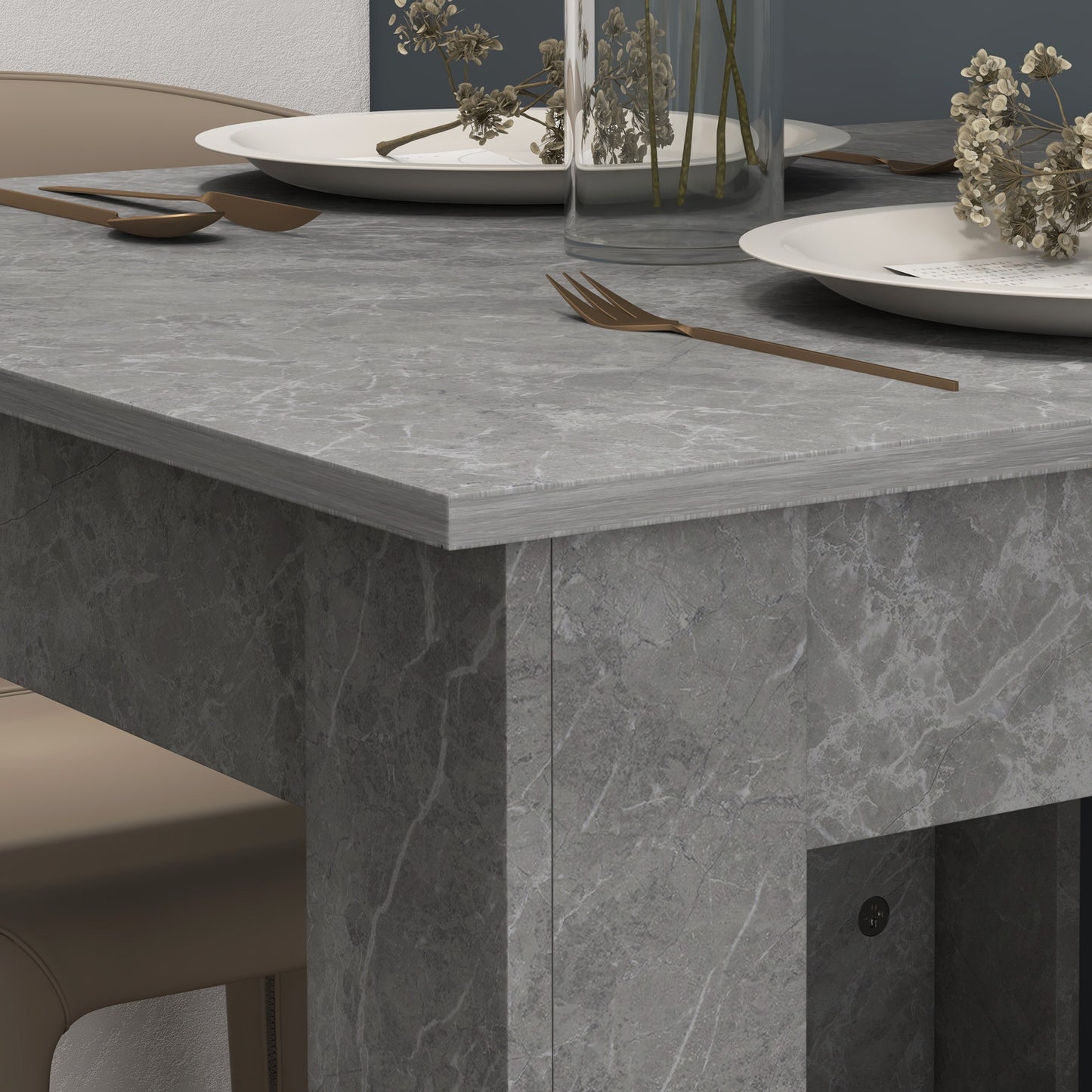 Square Dining Table, Modern Small Dining Table with Faux Cement Effect, Space Saving, Non-slip Foot Pads, Cement Grey
