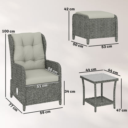 5 Piece Rattan Garden Furniture Set | 2 Reclining Chairs & 2 Footstools | Side Table | 90-135° Backrest | Aluminium Frame | Washable Cushions | 120kg | Cream White