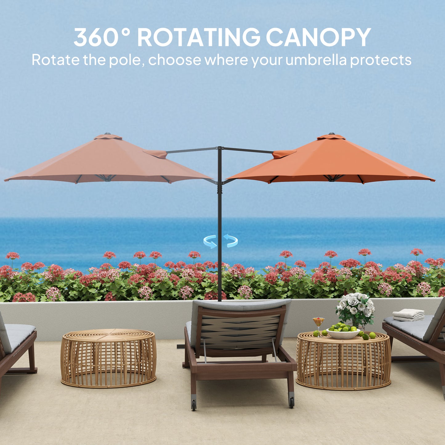 2.5M Garden Cantilever Parasol, Offset Roma Patio Umbrella Hanging Sun Shade Canopy Shelter with 360° Rotation and Cross Base, Orange