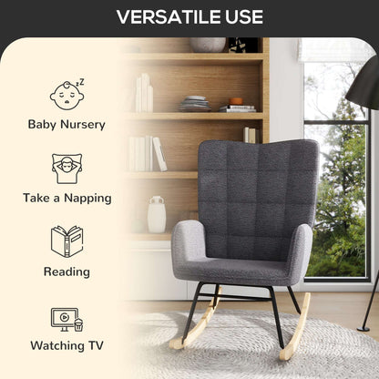 Wingback Rocking Chair & 2 Nesting Coffee Tables Set | Soft Fleecy Upholstery | High Back | Wooden Rocking Base | Scandi-Style Legs | MDF Tabletops | 120kg Capacity | White & Dark Grey