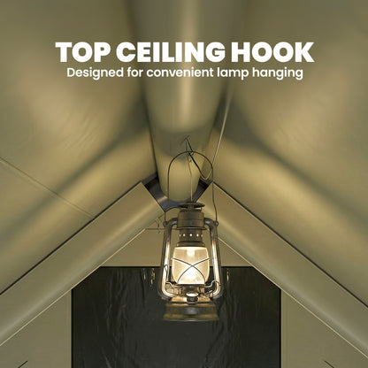 Outsunny Inflatable Camping Tent with Pump and Stove Jack Hole, Luxury Inflatable Tent with Mesh Windows, Doors, Olive Green