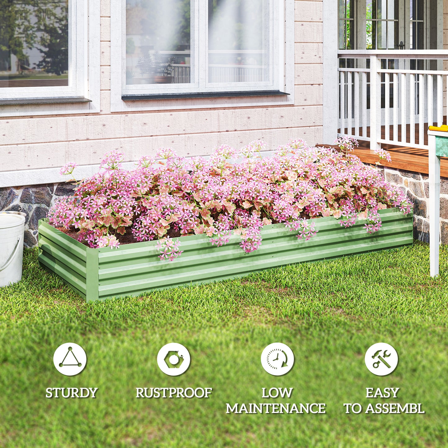 Galvanised Steel Raised Garden Bed | 2 Size Options 126x90.5cm or 241x90.5cm | Open Bottom | Rust-Resistant | Easy Assembly | Flowers Herbs & Veg | Light Green