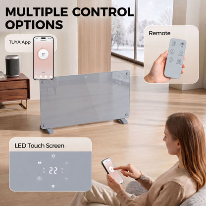 2000W Smart Panel Heater | Tuya WiFi App, Alexa & Google Home | Wall-Mounted or Freestanding | Weekly Timer | Grey