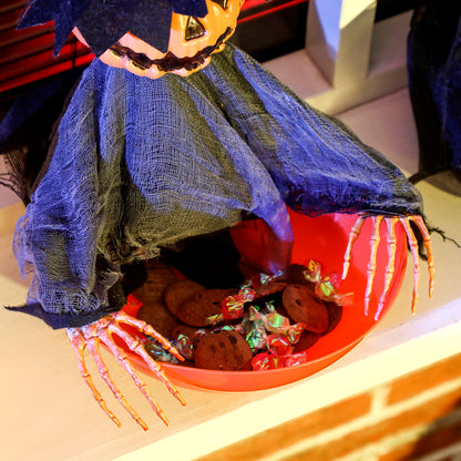 2 Pieces Animated Halloween Skull Bowl, Skeleton Ghost Skull Candy Dish with LED Eyes, Moving Body and Creepy Sound for Party Decoration, Festival Haunted Houses