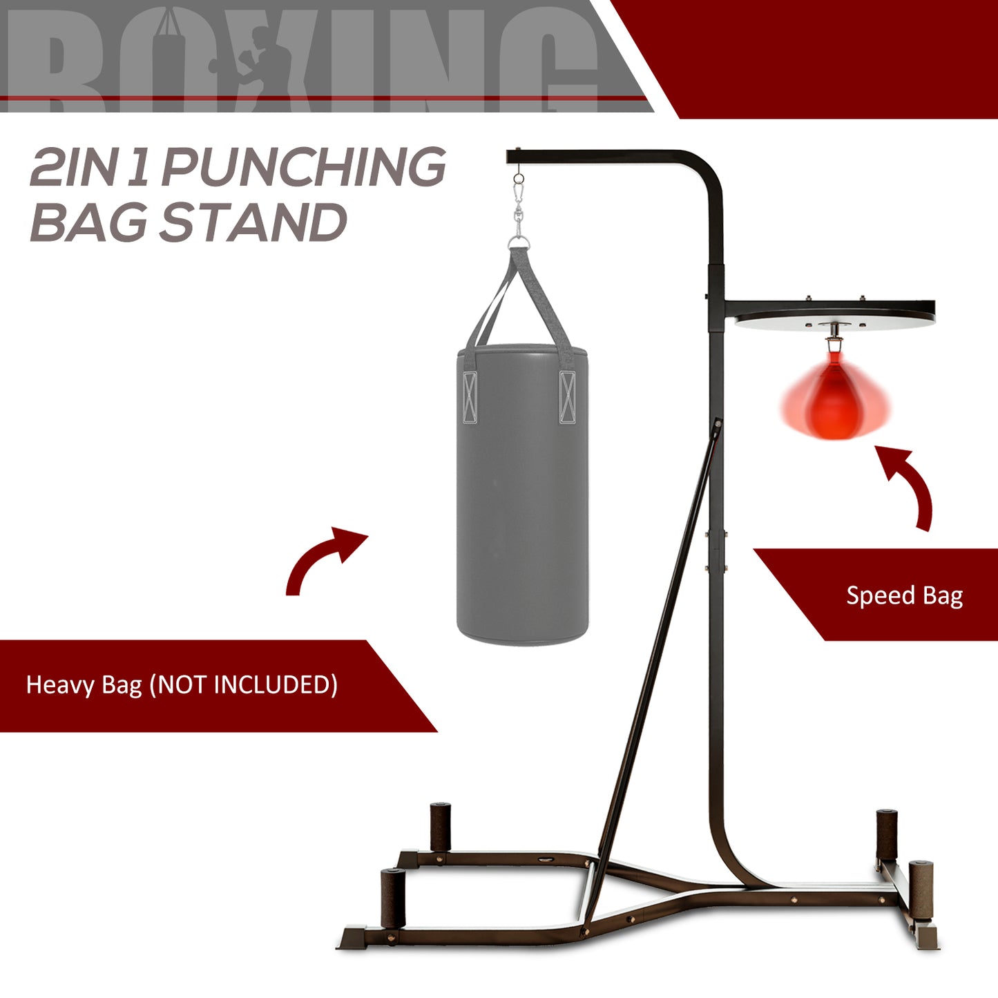170-190cm Freestanding Boxing Punch Bag Hanger & Speed Ball Station Platform Hanging Frame Home Gym, Black