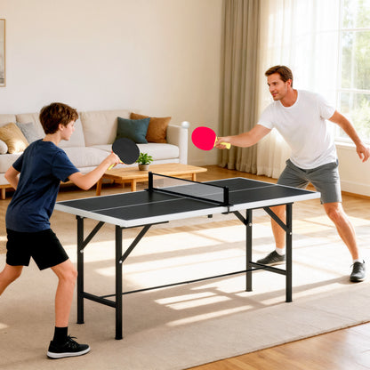 SPORTNOW 5ft Mid-Size Table Tennis Table | Black | 152x76x70cm | Folds to 76x76x12cm | E1 MDF Top | Steel Frame | Removable Net 78x12cm | Safety Locks | 2 Paddles & 3 Balls Included