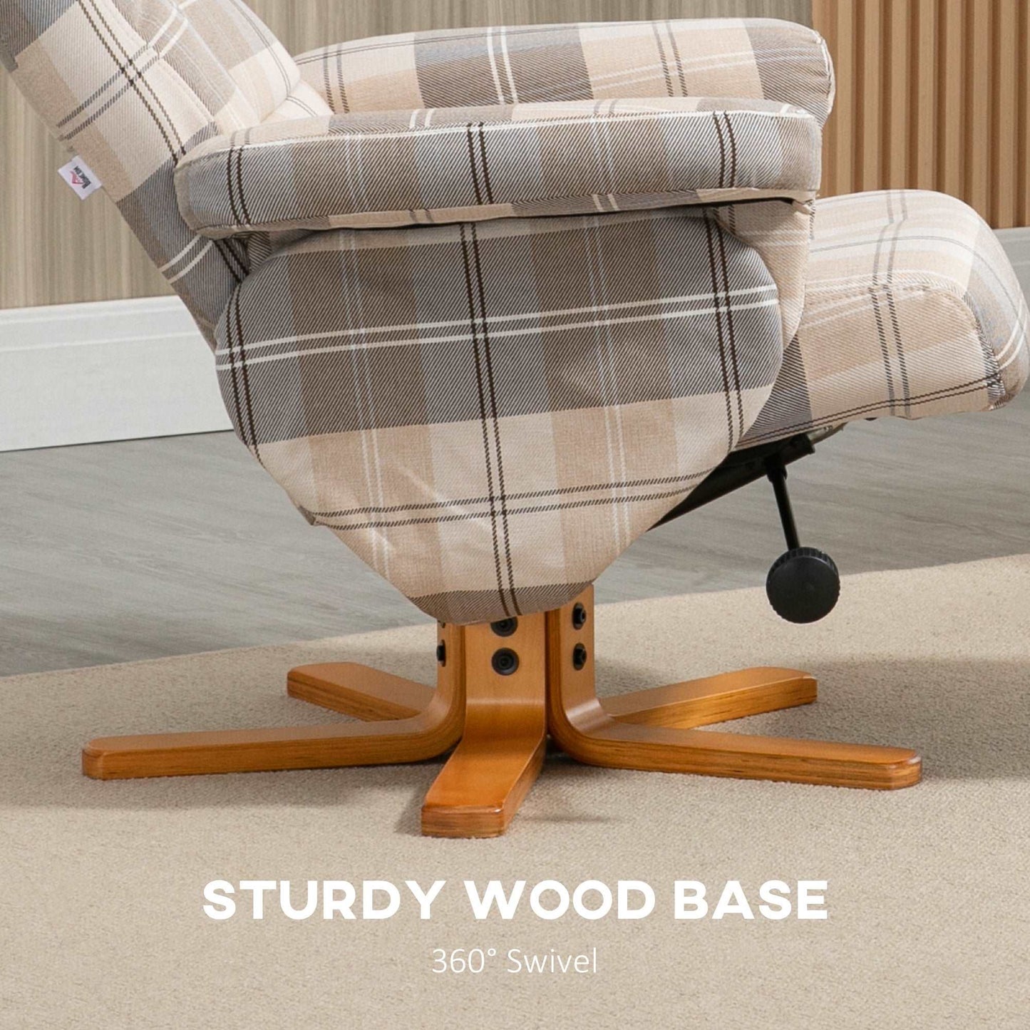 Linen Swivel Recliner Chair with Footstool, Wooden Base and Storage for Living Room, Multicolour