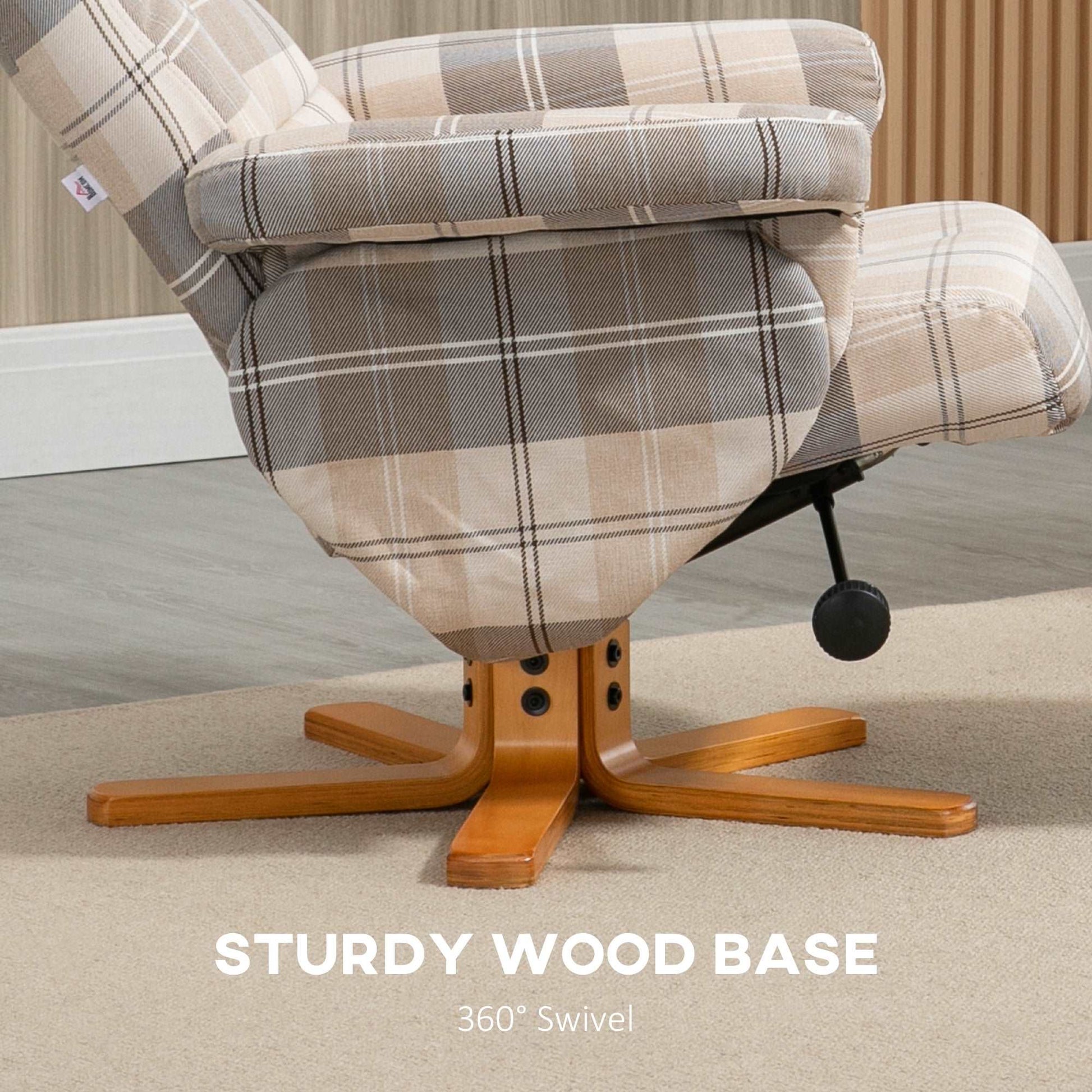 Linen Swivel Recliner Chair with Footstool, Wooden Base and Storage for Living Room, Multicolour