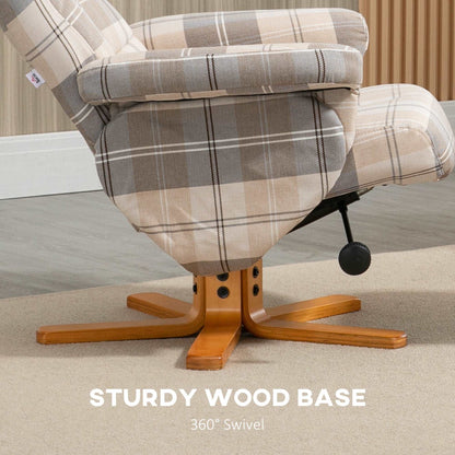 Linen Swivel Recliner Chair with Footstool, Wooden Base and Storage for Living Room, Multicolour