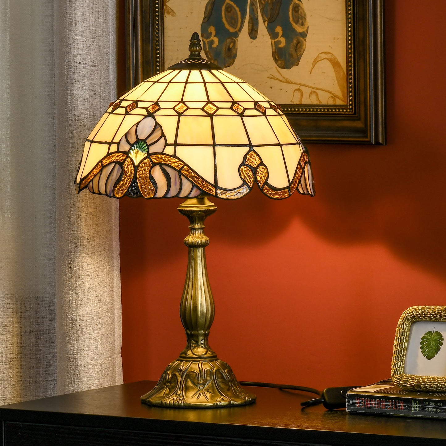 Stained Glass Table Lamp, Handmade Antique Style Bedside Lamp, Decorative Night Light for Bedroom, Living room, Home, Nightstand